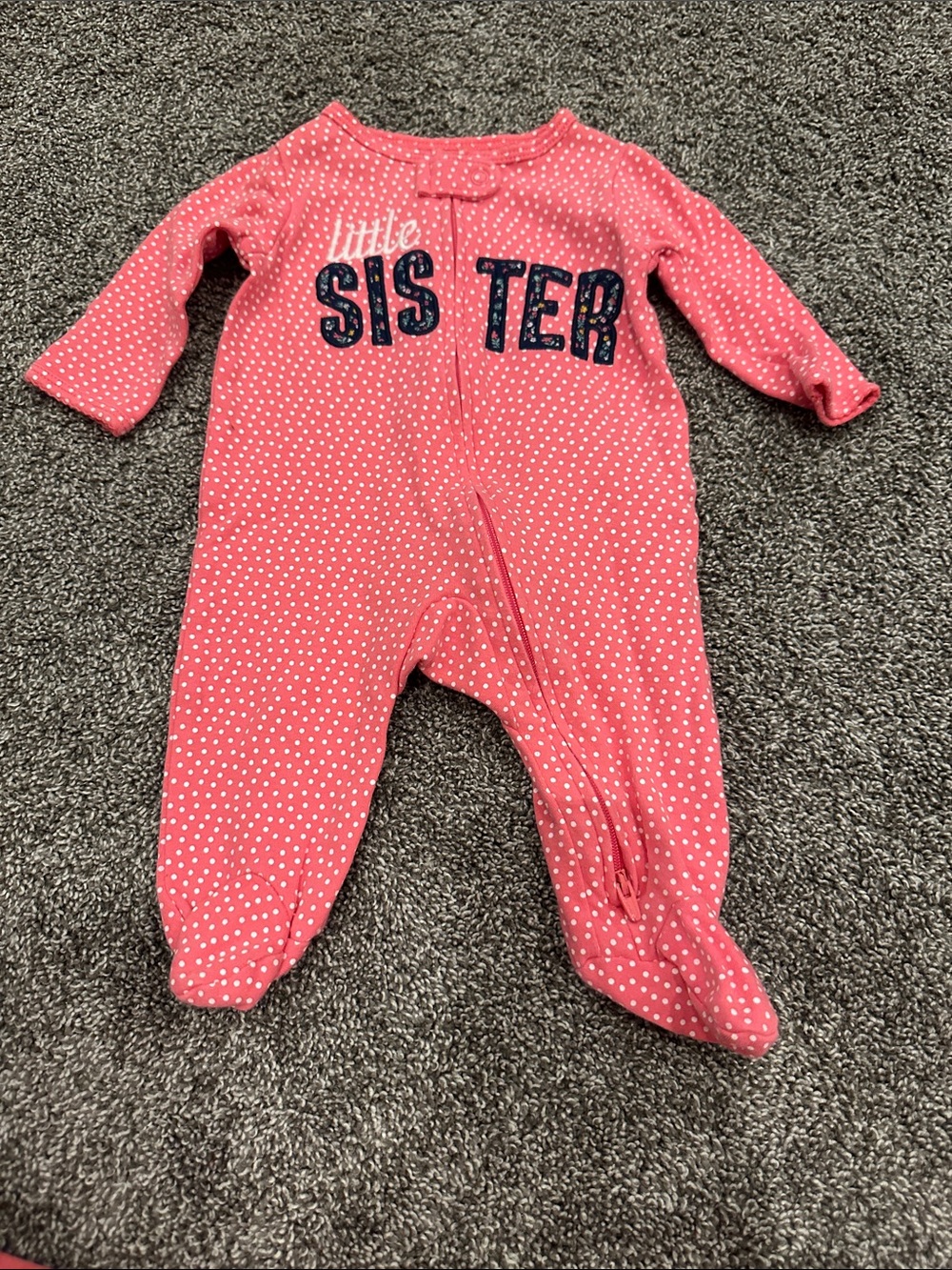 Carter's Pink Polka Dot 'Little Sister' Footed One-Piece